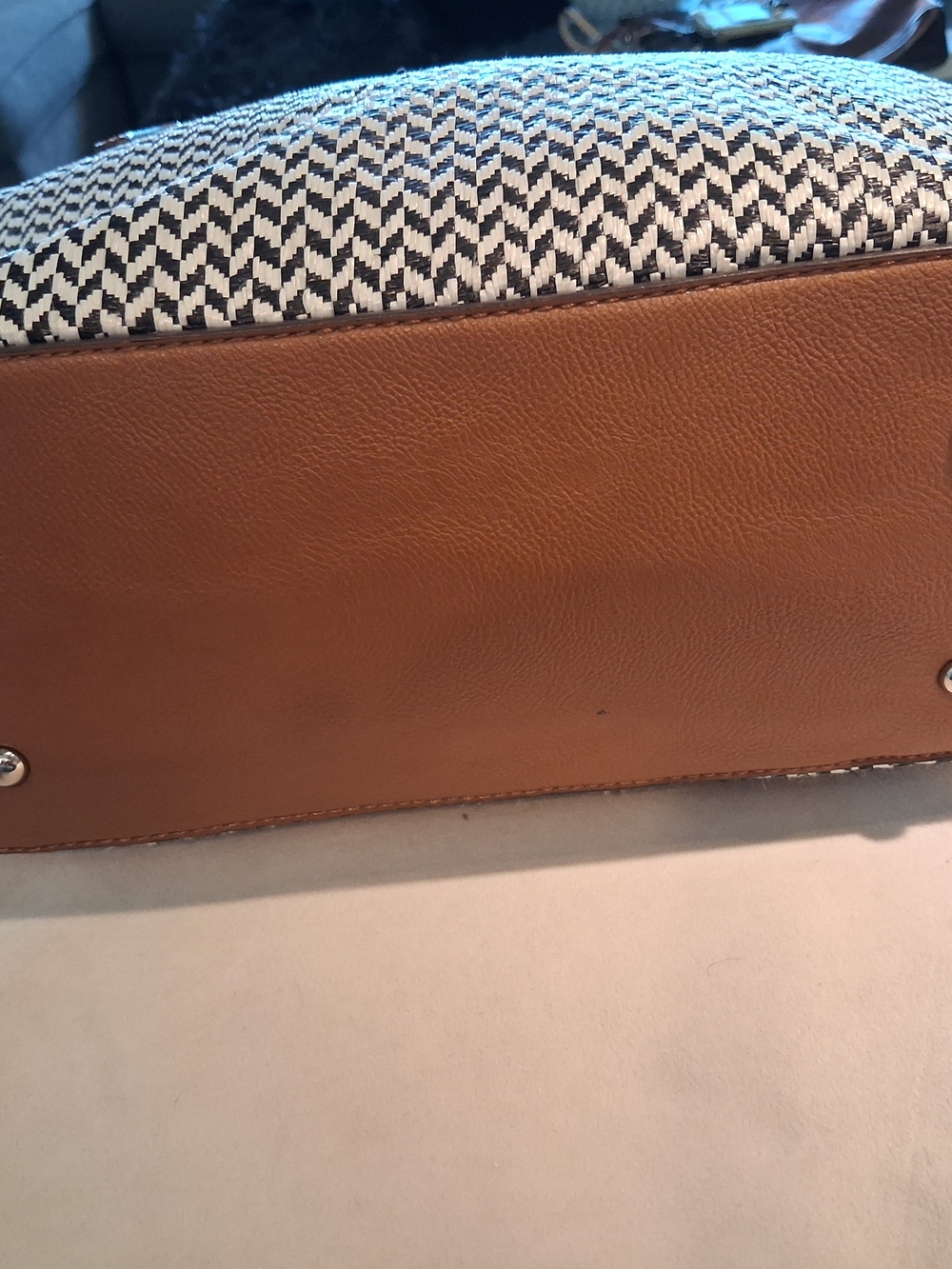 Nine West Black & White Woven Tote with Tan Trim - Picture 3 of 5